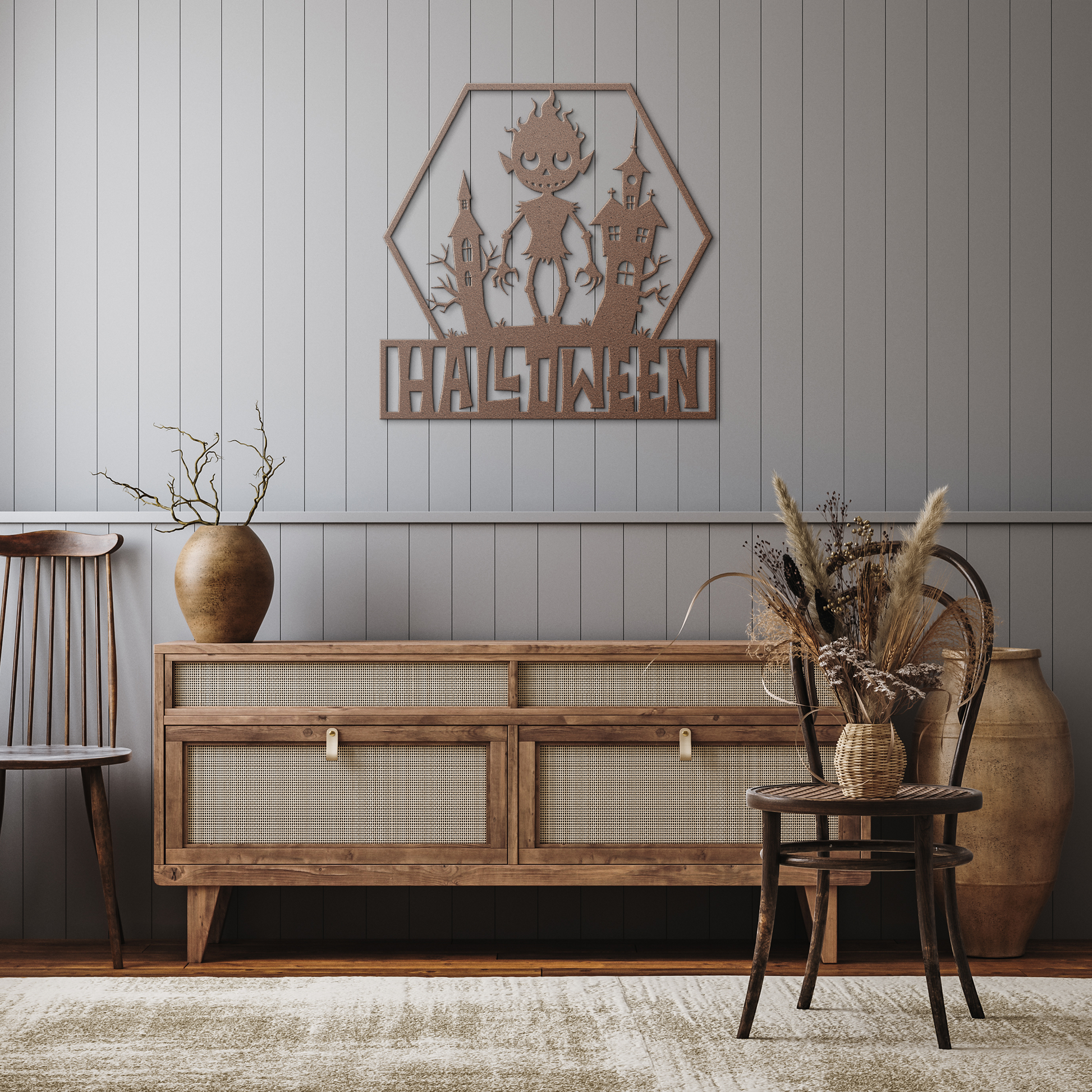 Halloween_house_Metal_Wall_art_Copper_Rustic_Hallway_Mockup.png