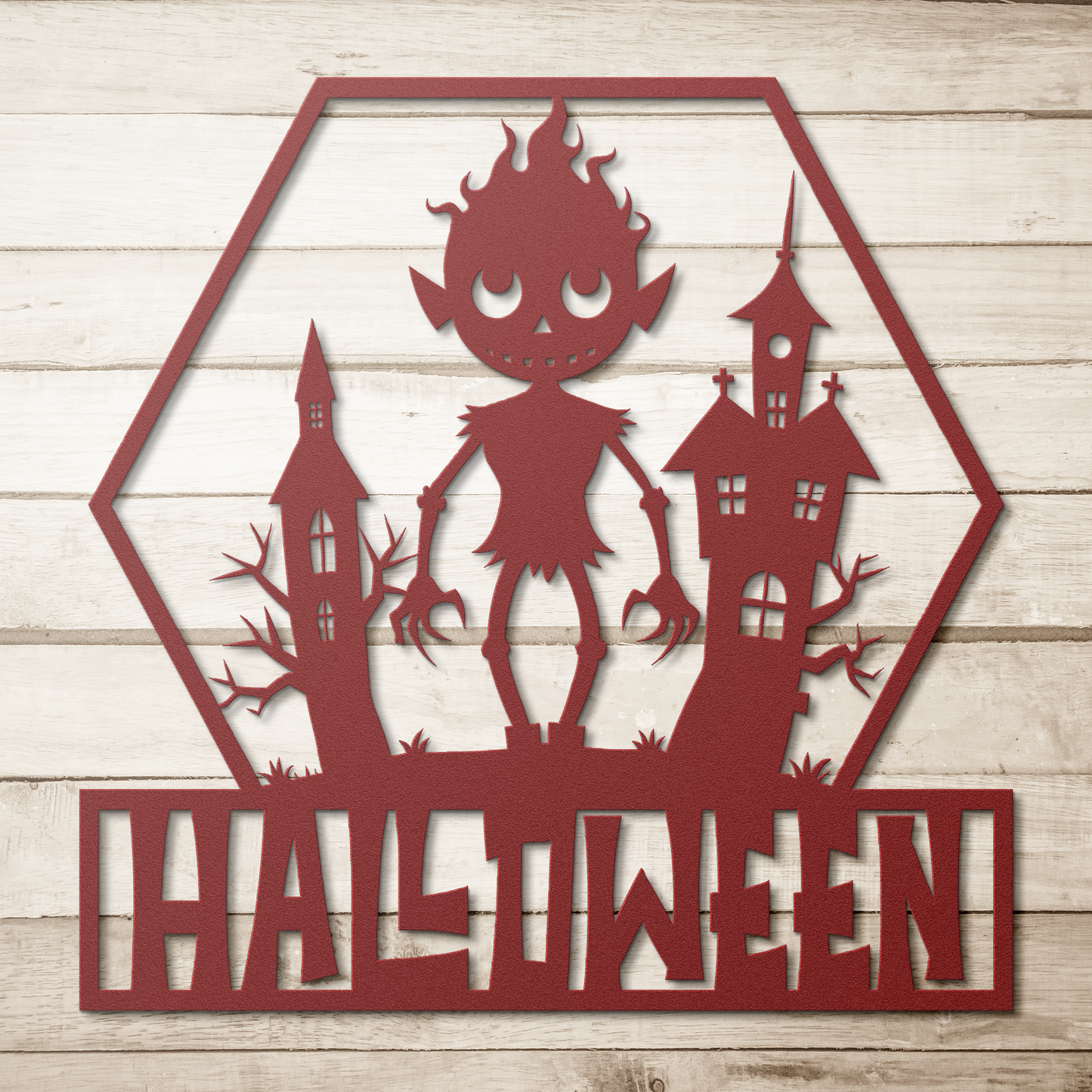 Halloween_house_Metal_Wall_art_Red_Simple_Wood_BKGD_Mockup.png