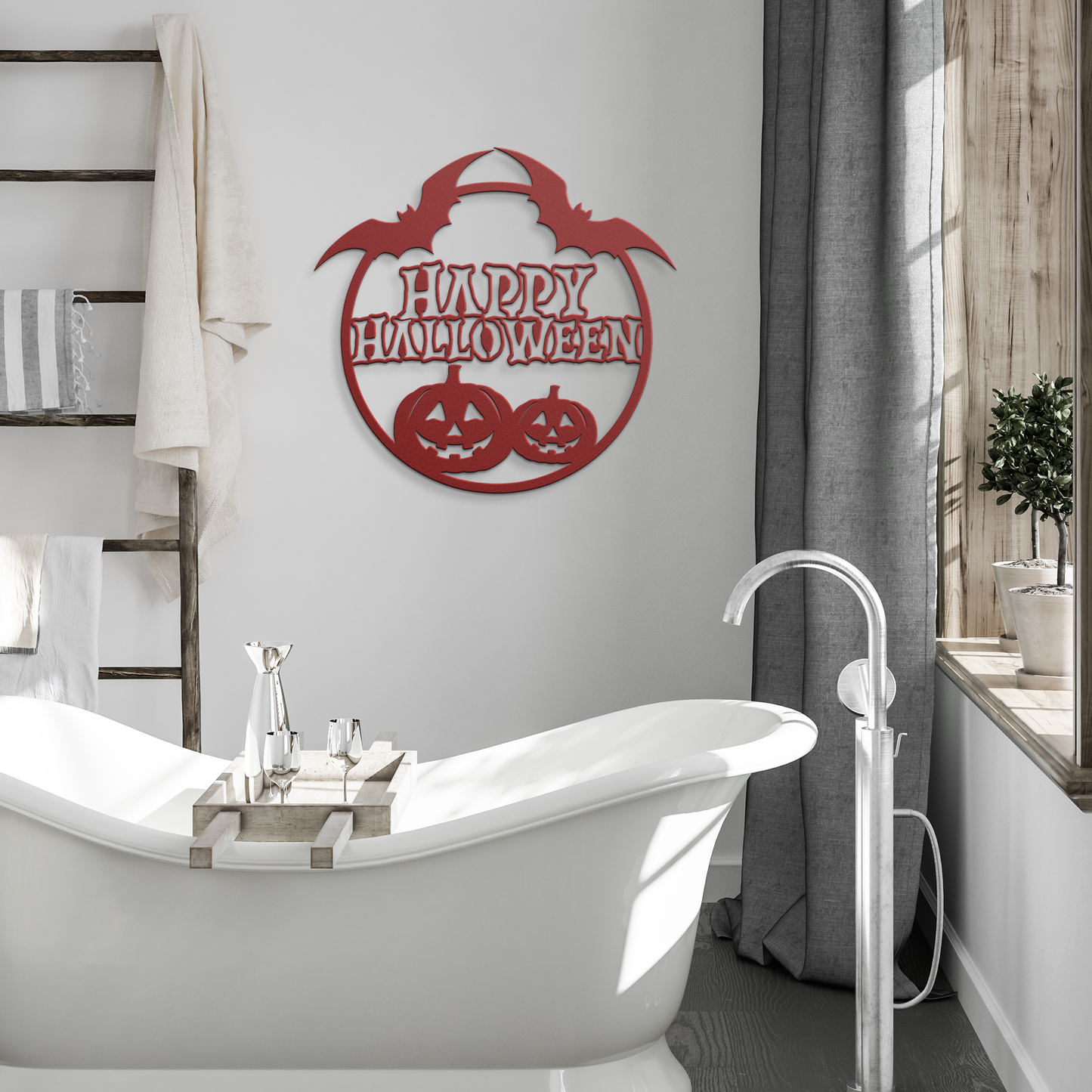 Happy_Halloween_Round_Metal_Wall_art_Red_Modern_Bathroom_Mockup.png