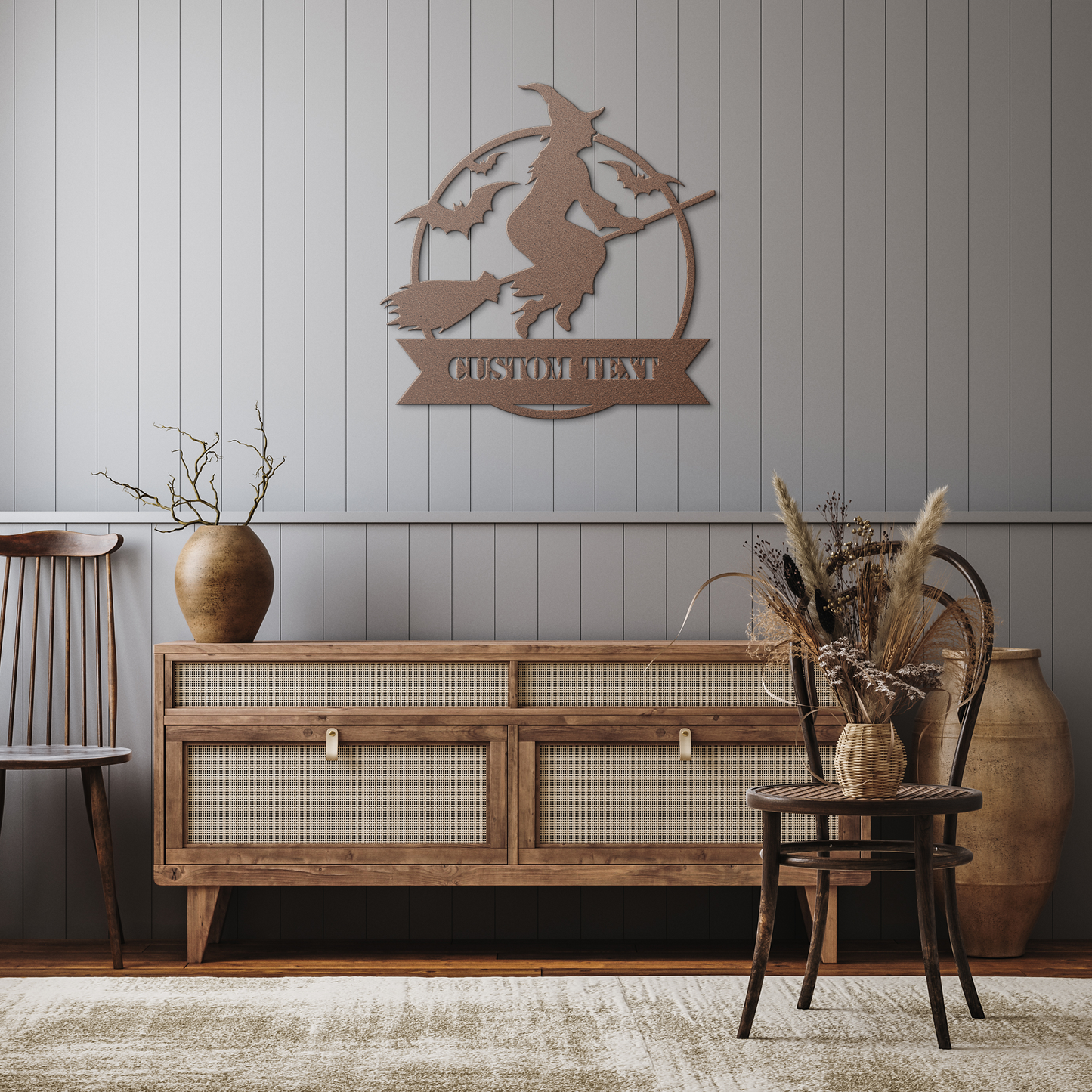 Happy_Metal_Wall_Art_Copper_Rustic_Hallway_Mockup.png