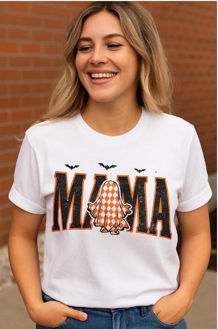 Mama Ghost Graphic T-Shirt, Halloween T-Shirt, Halloween Shirt, Casual Wear, Gift for Mom, Cute Tee for Fall