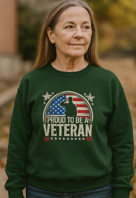 Proud Veteran Crewneck Sweatshirt, Veterans Day Gift, Military Tribute, USA Flag Apparel, Casual Comfort Wear, Gift for veteran Father