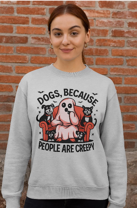 Cozy Halloween Sweatshirt, Funny Ghost And Dog Design, Crewneck, Perfect for Dog Lovers, Fall Fashion, Holiday Gift