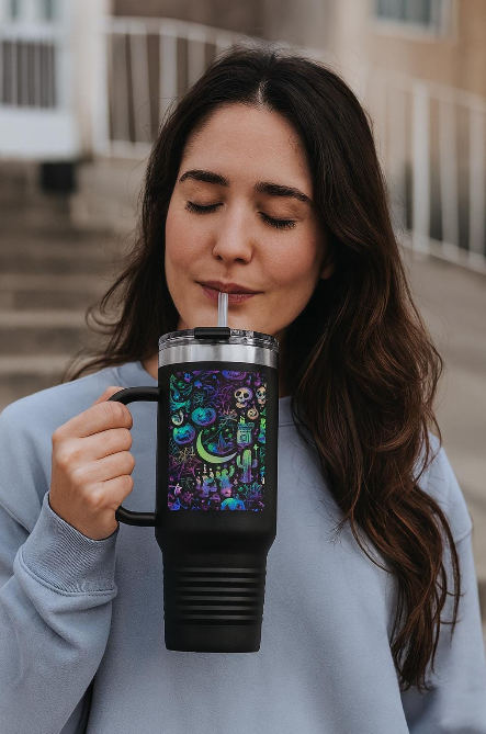Halloween Mug, 40oz Halloween Spooky Engraved Tumbler | Ghost Ghouls Bats Tumbler | Engraved Bat Skeleton Tumbler | Ghost Ghouls Tumbler