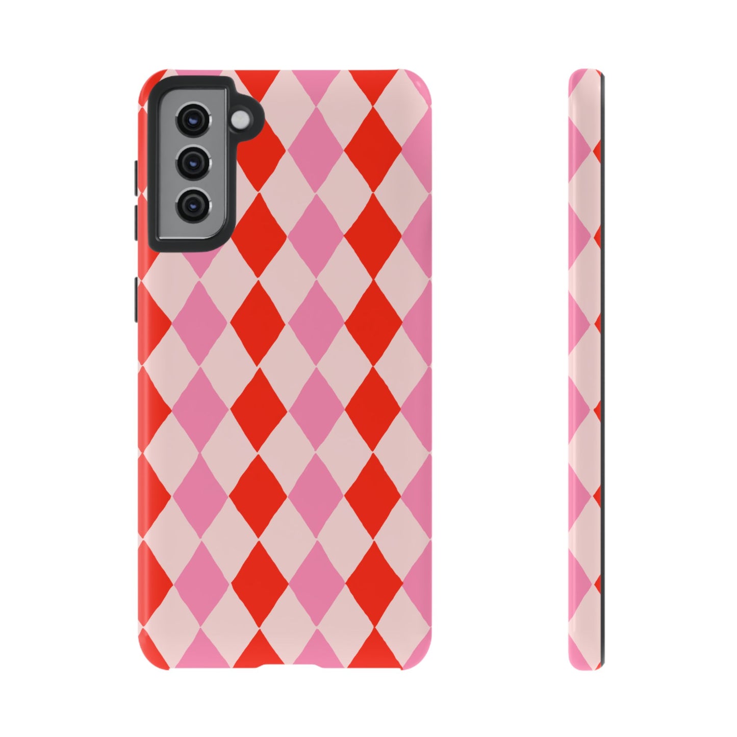 Tough Cases with Red Pink Diamonds, Retro Checkerboard iPhone Case And Samsung Case, Slim Fit Phone Case, Stylish Gift