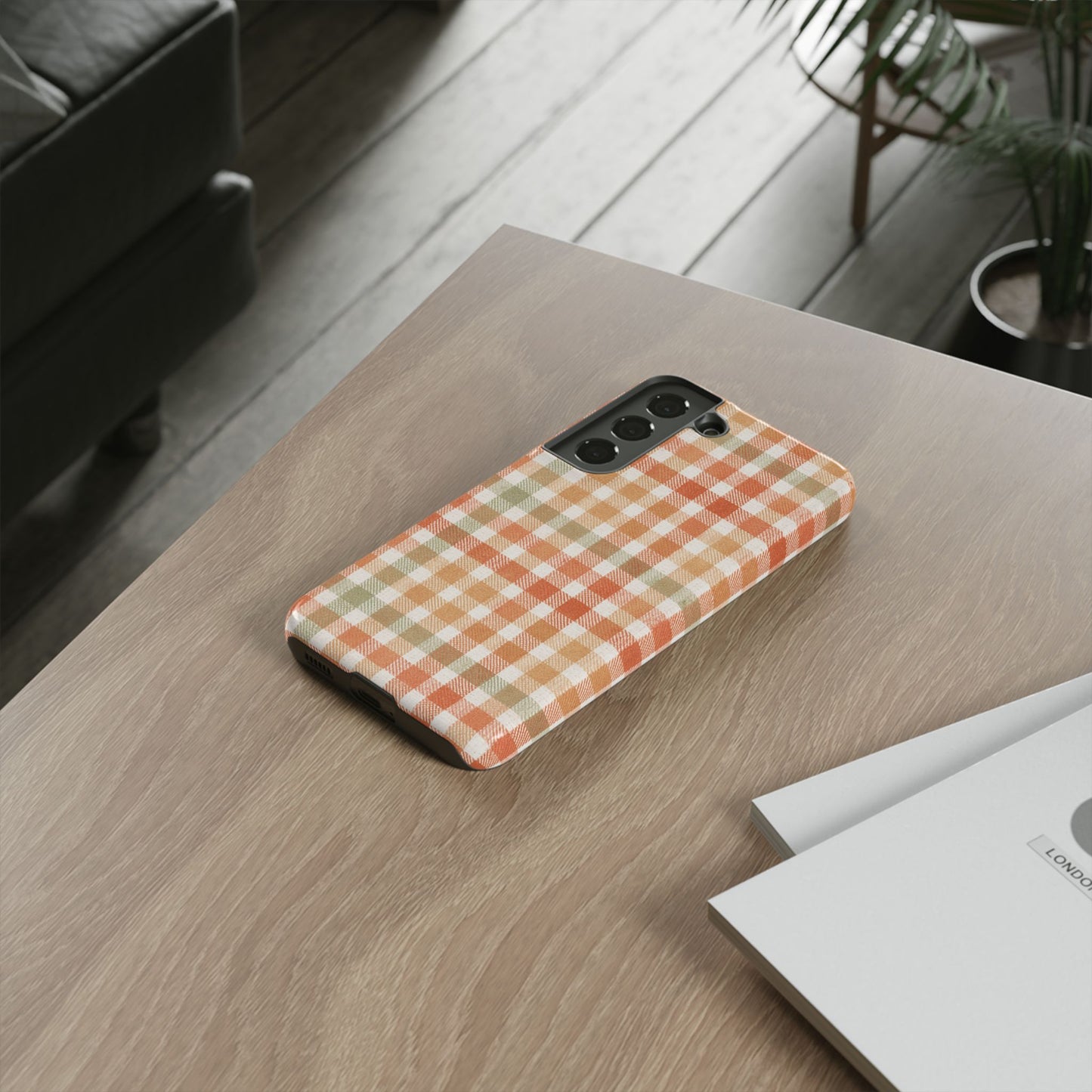 Boho Checkered Phone Case | Neutral Aesthetic Plaid Case | Retro Minimalist Check Design | iPhone Cover | Samsung Cover