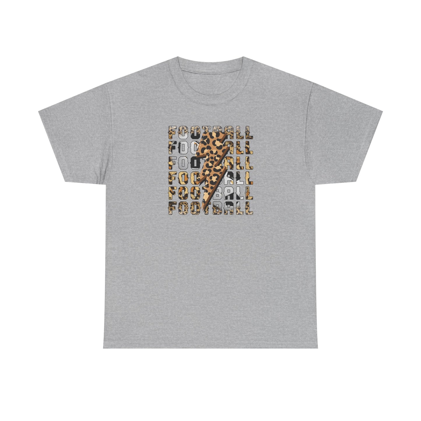 Leopard Print Football Lightning Bolt Tee, Women's Football Graphic Shirt, Game Day Spirit Shirt, Trendy Sports Top, FIFA World Cup 2026