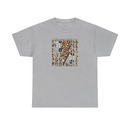 Leopard Print Football Lightning Bolt Tee, Women's Football Graphic Shirt, Game Day Spirit Shirt, Trendy Sports Top, FIFA World Cup 2026