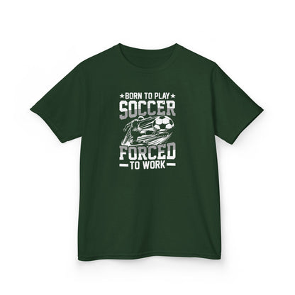 Born to Play Soccer Forced to Work Kids T-Shirt, Funny Youth Soccer Tee, Soccer Player Shirt for Boys and Girls, Doccer Lover Gift