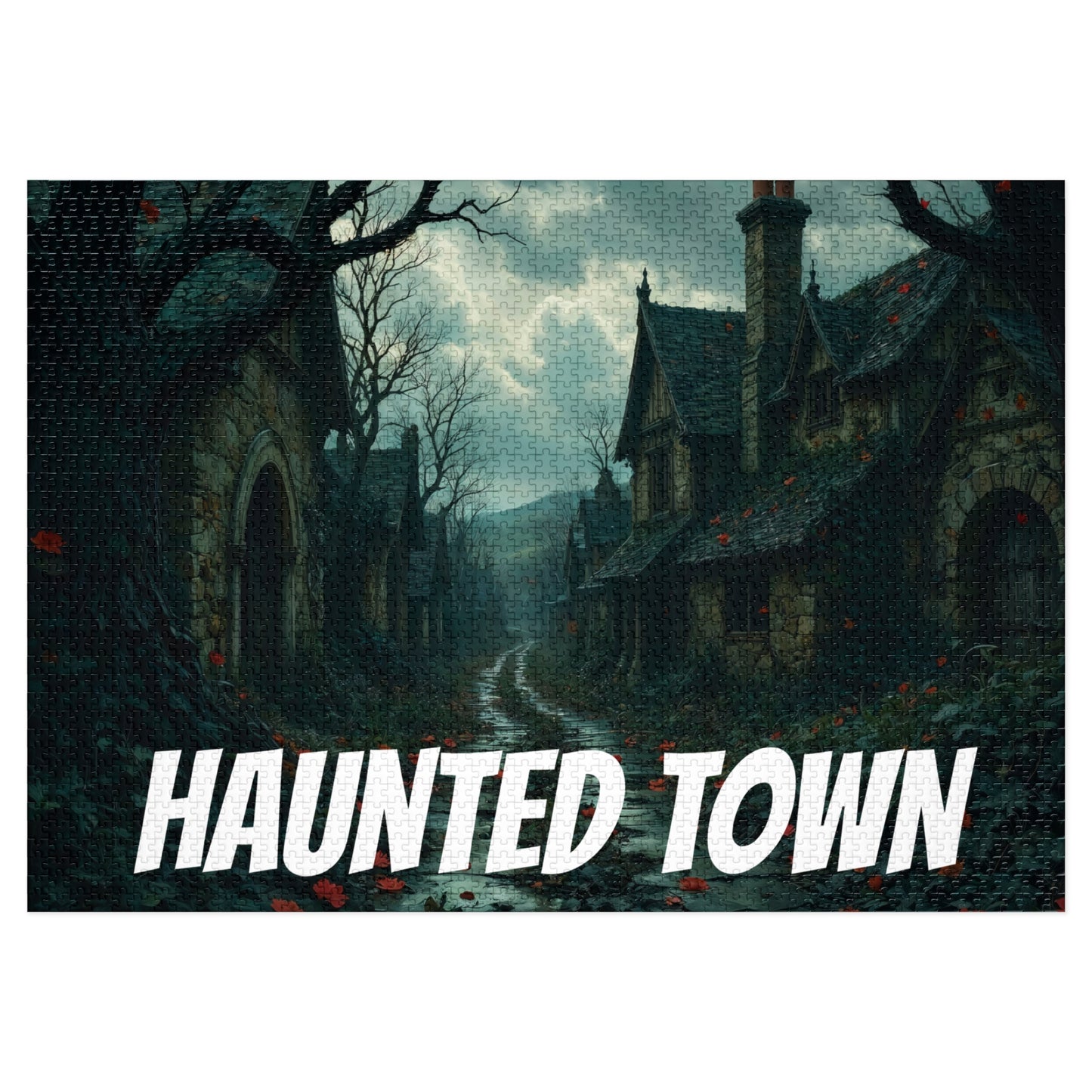 Haunted Town Jigsaw Puzzle, Spooky Village Halloween Puzzle with Tin, Dark Art Puzzle, 500-2000 Piece Gift