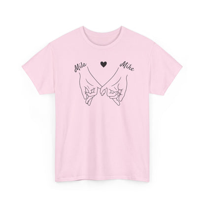 Pinkies Promise Hands T-Shirt, Personalized Names Shirt | Minimal Line Art Tee | Couple Shirt, Best Friend Shirt, Gift for Her, Gift for Him