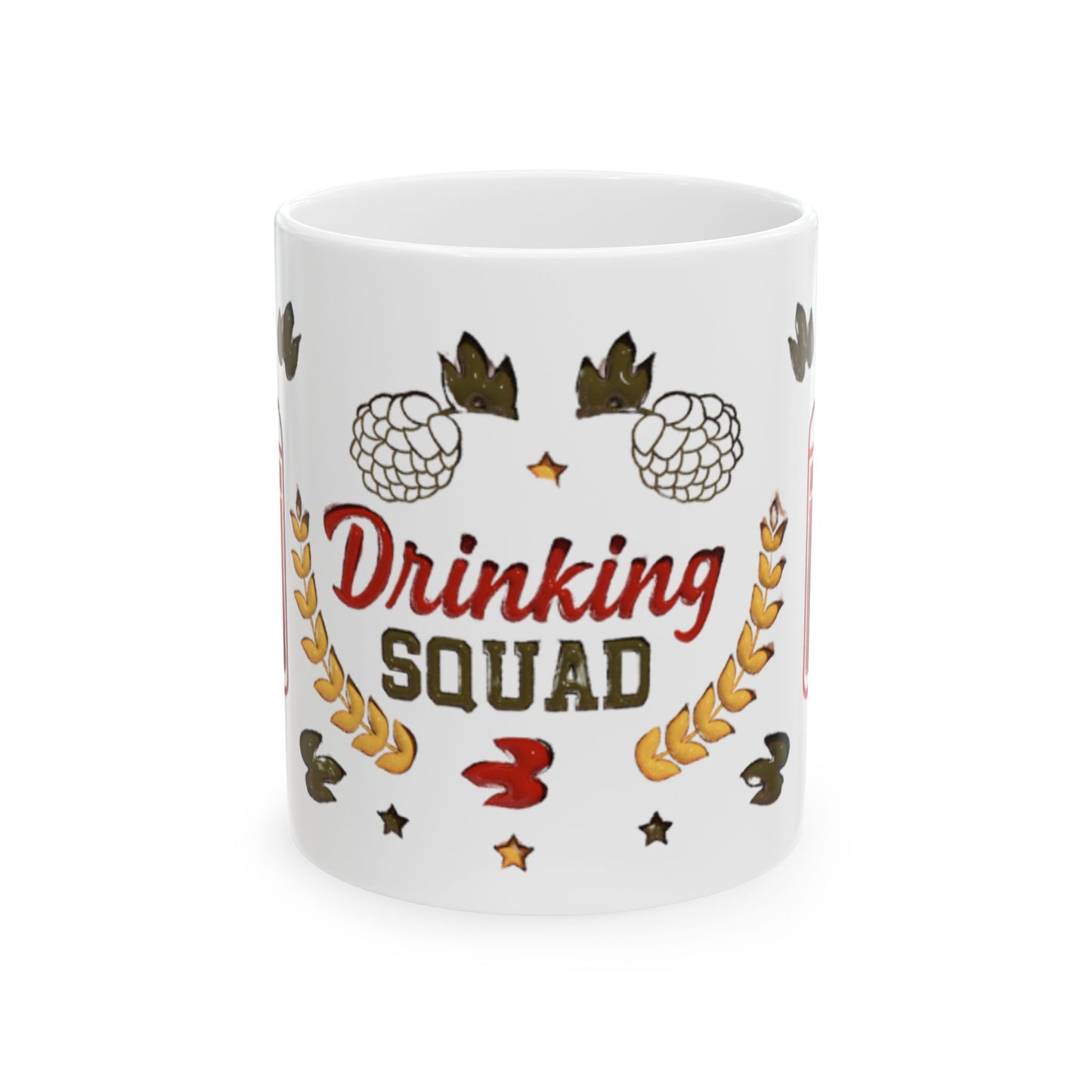 Drinking Squad Mug, Beer Lover Coffee Cup, Hops Design Ceramic Mug, Funny Drinking Mug Gift for Him, Game Night Friends Gift