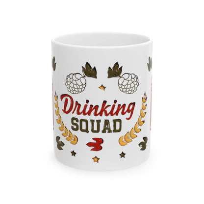 Drinking Squad Mug, Beer Lover Coffee Cup, Hops Design Ceramic Mug, Funny Drinking Mug Gift for Him, Game Night Friends Gift