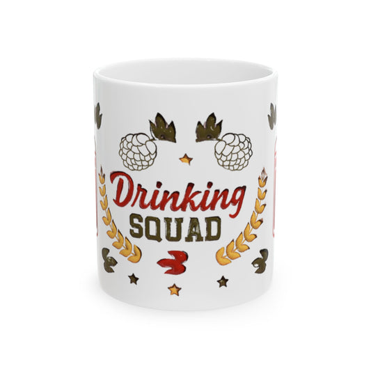 Drinking Squad Mug, Beer Lover Coffee Cup, Hops Design Ceramic Mug, Funny Drinking Mug Gift for Him, Game Night Friends Gift