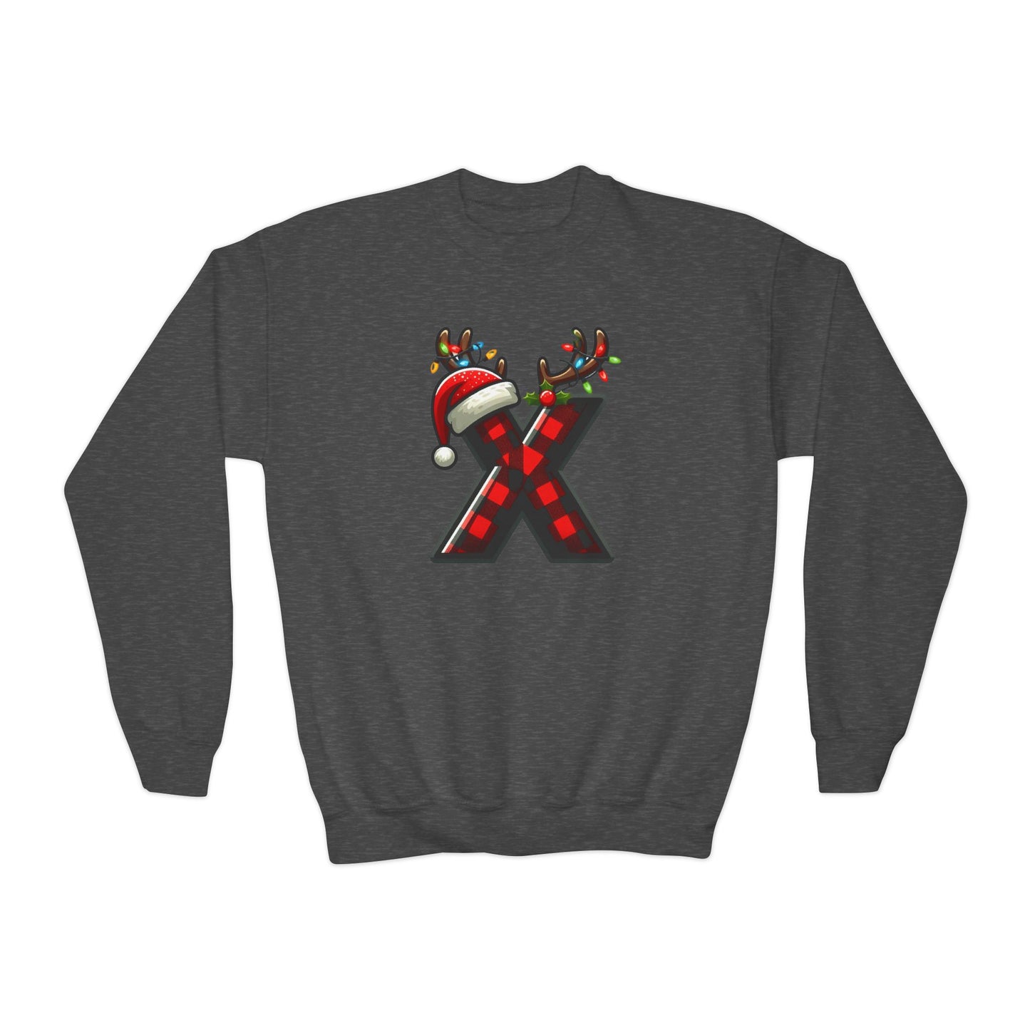 Festive Youth Crewneck Sweatshirt with Christmas Reindeer and Santa Hat, Holiday Gift for Kids, Winter Wear, Cozy Sweater, Christmas Apparel