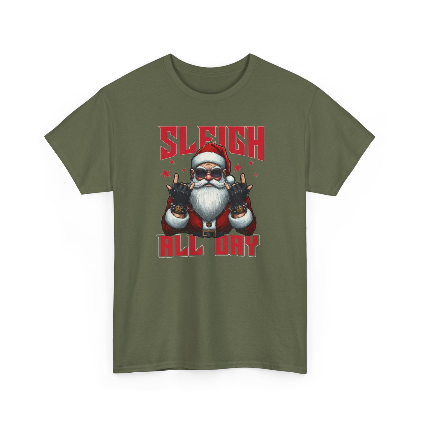 Funny Santa Sleigh All Day T-Shirt | Cool Christmas Graphic Tee | Rocker Santa Shirt | Holiday Humor Gift