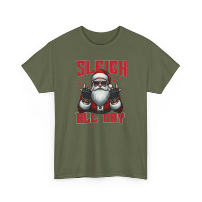 Funny Santa Sleigh All Day T-Shirt | Cool Christmas Graphic Tee | Rocker Santa Shirt | Holiday Humor Gift