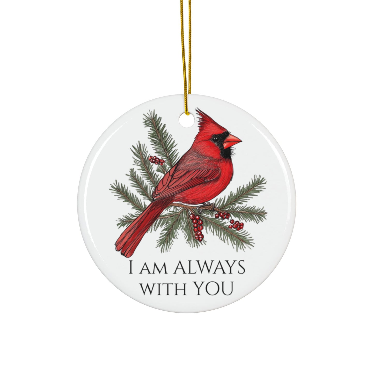 Cardinal Memorial Ornament, Double-Sided Ceramic Cardinal Keepsake, Red Cardinal Remembrance Ornament, Holiday Sympathy Gift