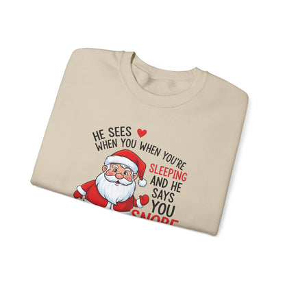 Funny Santa Christmas Sweatshirt He Sees When You are Sleeping and He Says You Snore Like a Pig |Holiday Humor Crewneck |Cozy Christmas Gift