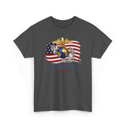 US Marine Corps 250th Anniversary T-Shirt Eagle, Globe Anchor with American Flag (1776-2026)
