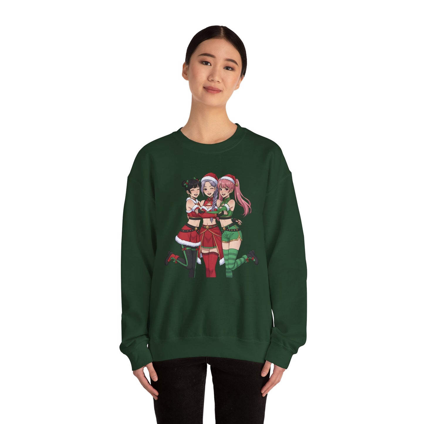 Anime Christmas Sweatshirt, Kawaii Girls Holiday Crewneck, Cute Anime Xmas Sweater, Cozy Otaku Gift, Holiday Kawaii Trio Shirt