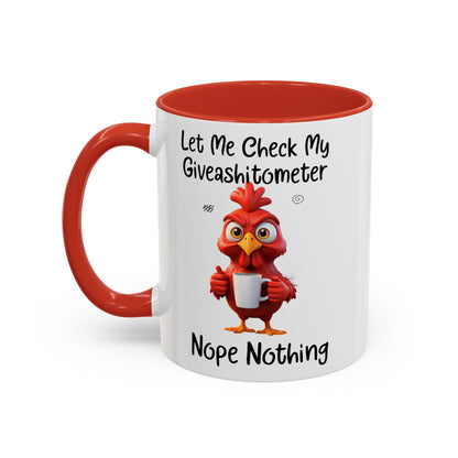 Funny Giveashitometer Mug | Sarcastic Coffee Mug with Rooster | Sassy Office Mug | Gift for Coworkers Friends