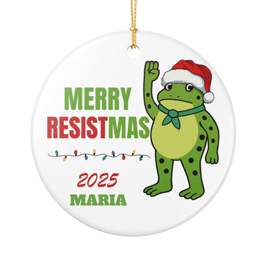 Personalized Merry Resistmas Frog Ornament – Custom Resist Christmas Decoration | Activist Holiday Gift | Progressive Christmas Tree Ornament