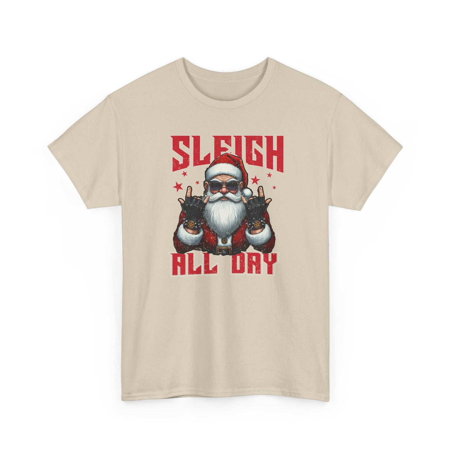 Funny Santa Sleigh All Day T-Shirt | Cool Christmas Graphic Tee | Rocker Santa Shirt | Holiday Humor Gift