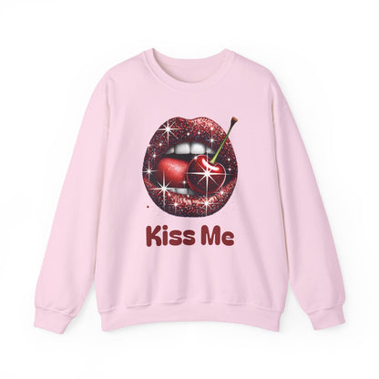 Cherry Kiss Me Sweatshirt, Glitter Lips Cherry Graphic Crewneck, Retro Pop Art Sweatshirt, Cute Flirty Pullover, Unisex Cozy Top