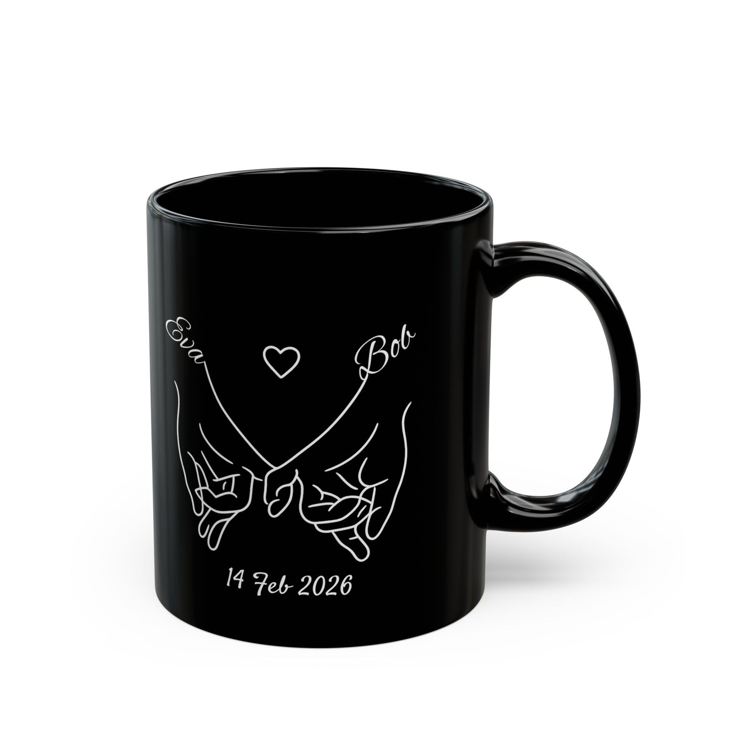 Holding Hands Couple Mug | Personalized Names & Date Black Coffee Cup | Custom Line Art Mug | Valentine Anniversary Gift for Couples