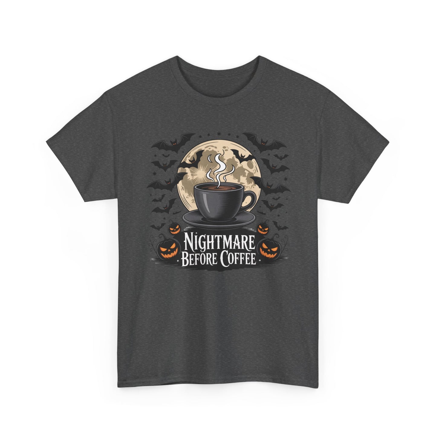 Halloween Coffee Tee, Unisex Heavy Cotton T-Shirt, Nightmare Before Coffee Shirt, Spooky Graphic Tee, Fall Seasonal Apparel