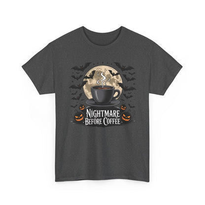 Halloween Coffee Tee, Unisex Heavy Cotton T-Shirt, Nightmare Before Coffee Shirt, Spooky Graphic Tee, Fall Seasonal Apparel