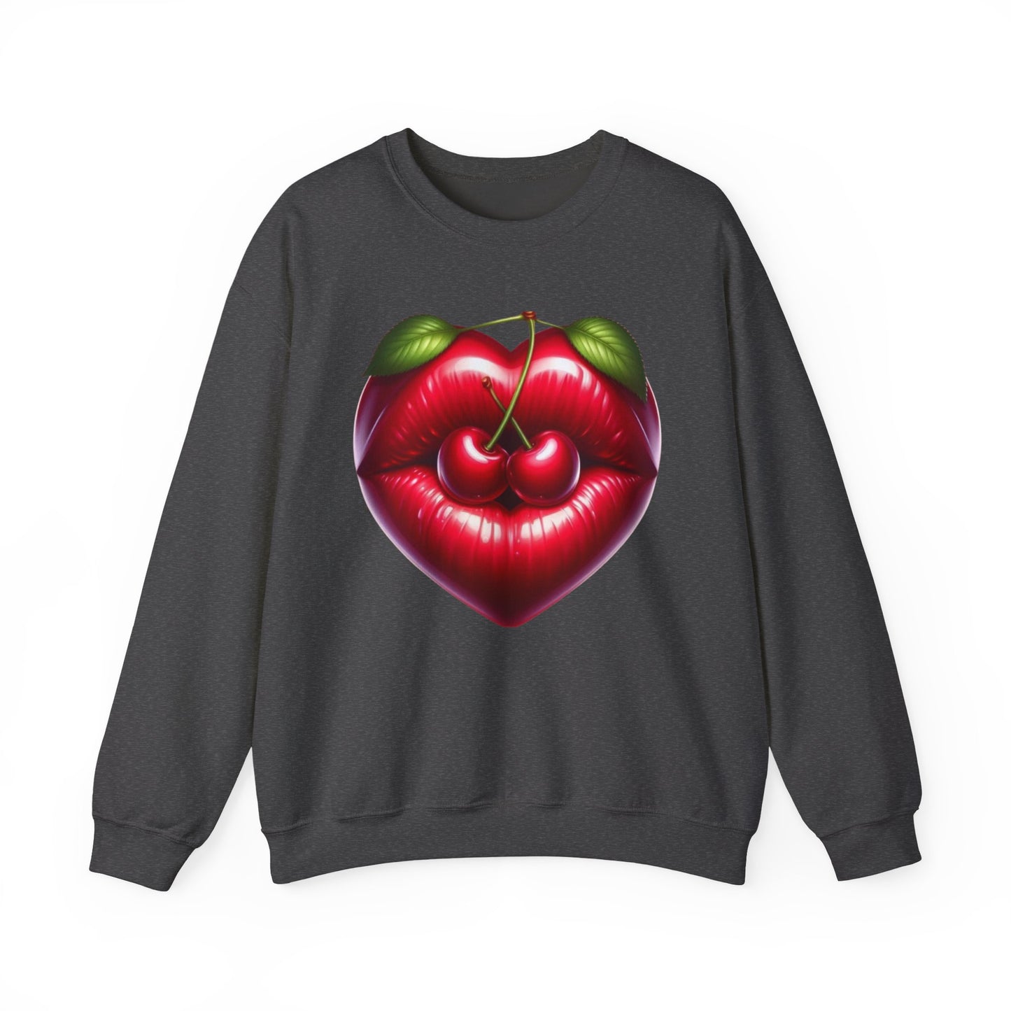 Heart Cherry Lips Sweatshirt, Cherry Face Graphic Crewneck, Cute Aesthetic Sweatshirt, Retro Pop Art Pullover, Unisex Cozy Top