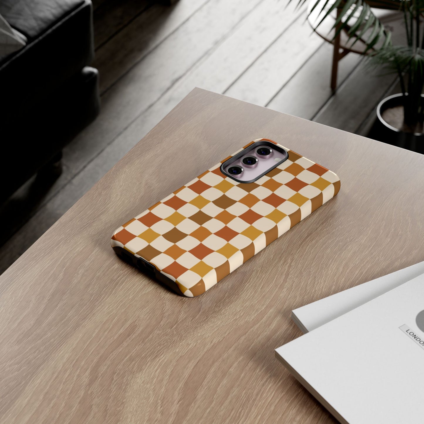 Boho Checked Phone Case, Checkerboard Design, Durable Protection, Phone Cover, Phone case For iPhone and Samsung, Trendy Phone Cover