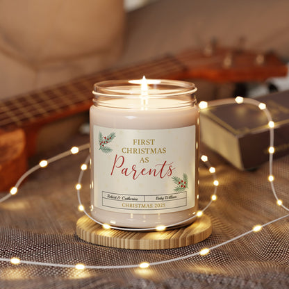 First Christmas as Parents Candle 2025, 9oz Scented Soy Candle, Holiday Gift for New Moms & Dads, Cozy Winter Home Decor