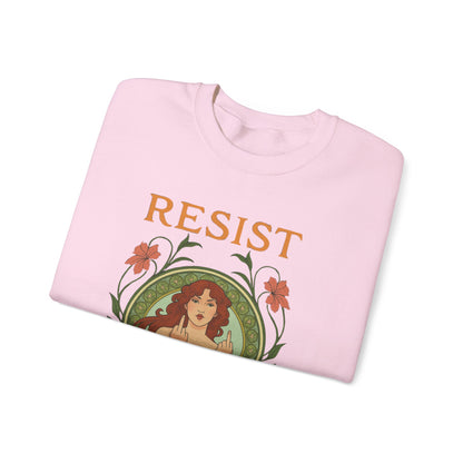 Resist Art Nouveau Woman Sweatshirt, Feminist Vintage Crewneck, Floral Botanical Activist Pullover, Empowerment Gift, Cozy Fall Layer