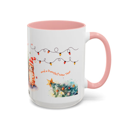 Personalized Festive Cat Accent Coffee Mug, Holiday, Christmas, Unique Gift, Home Decor, Cute Cat Lovers, Christmas Day Gift