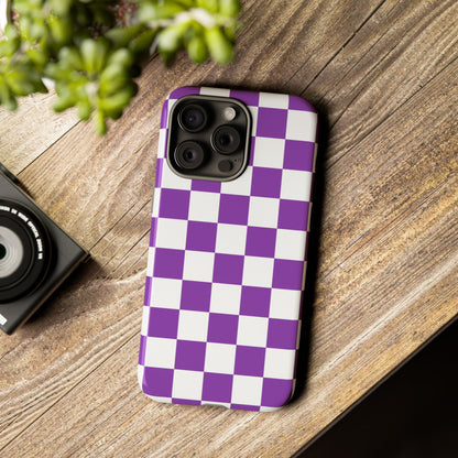 Purple Checkered Phone Case,  iPhone 17 Pro, 17, 16, 15, 14, 13, 12, 11, X, XR, XS MAX, Trendy Gift for Friends, Accessory for Occasions