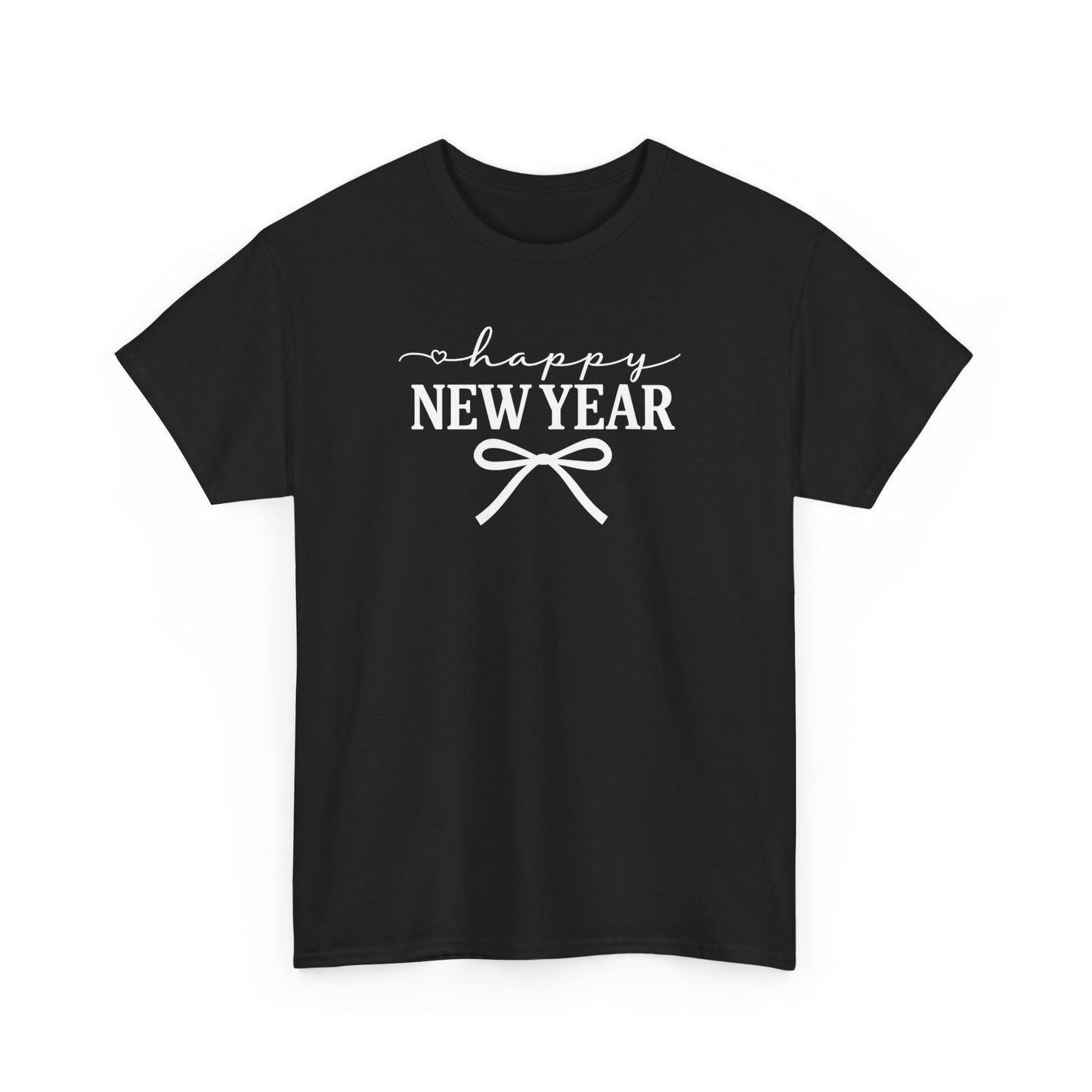 Happy New Year Bow T-Shirt, Minimalist New Year Typography Tee, Holiday Graphic Shirt, New Year's Eve Outfit, Casual Festive Top