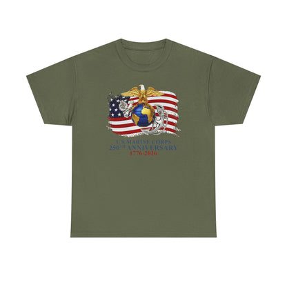 US Marine Corps 250th Anniversary T-Shirt Eagle, Globe Anchor with American Flag (1776-2026)
