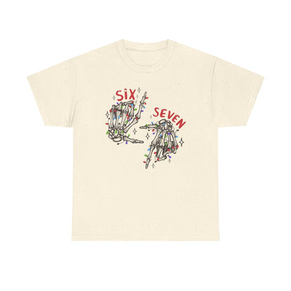 Six Seven Skeleton Hands T Shirt  Funny Halloween Christmas Tee for Men & Women | Cool Skeleton Hand Sign Graphic Shirt | Soft Cotton Top