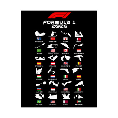 Formula 1 2026 Track Map Poster, F1 Circuits Silhouette Wall Art, Motorsport Racing Print, Racing Fan Gift, Garage Decor