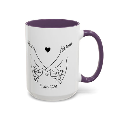 Holding Hands Couple Mug | Personalized Names & Date Coffee Cup | Custom Line Art Love Mug | Valentine Anniversary Gift for Couples