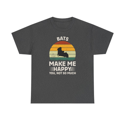 Bats Make Me Happy Unisex Heavy Cotton Tee, Funny Graphic Tee, Lovers Gift, Halloween Apparel, Everyday Casual Wear, Nature