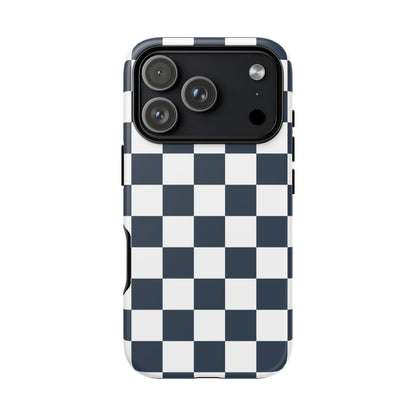 Navy Checkerboard Phone Case, iPhone 17 Pro, 17, 16, 15, 14, 13, 12, 11, X, XR, XS MAX, Tough Case for iPhone