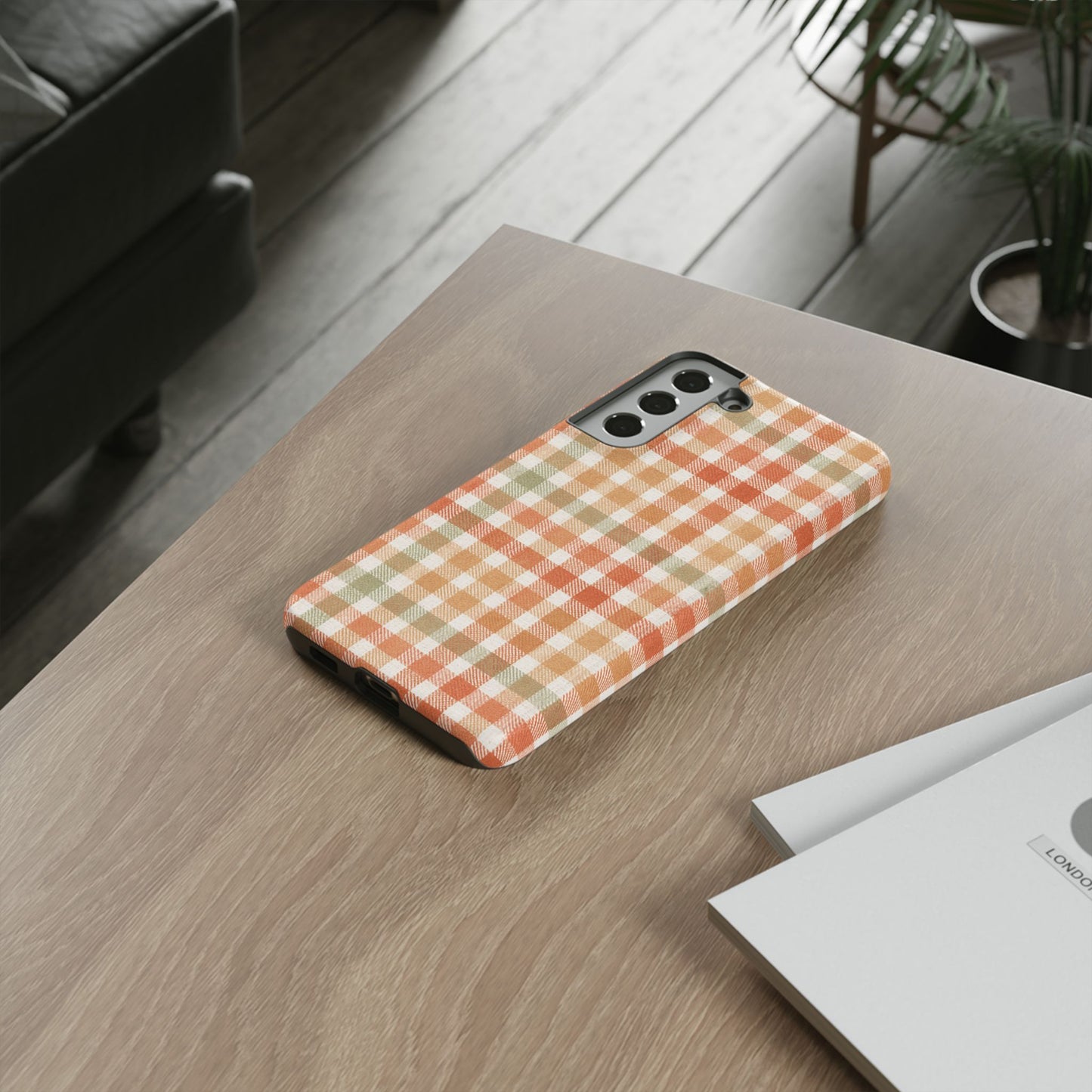 Boho Checkered Phone Case | Neutral Aesthetic Plaid Case | Retro Minimalist Check Design | iPhone Cover | Samsung Cover