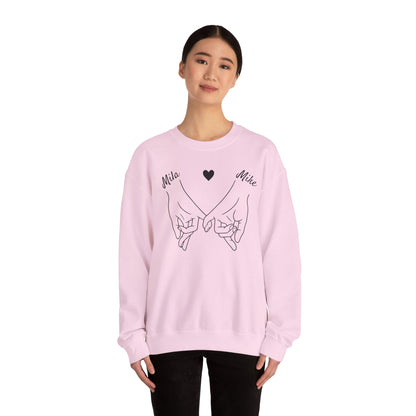 Pinky Promise Sweatshirt, Personalized Name Crewneck, Matching Couple Gift, Heart Line Art Sweater, Custom Relationship Sweatshirt