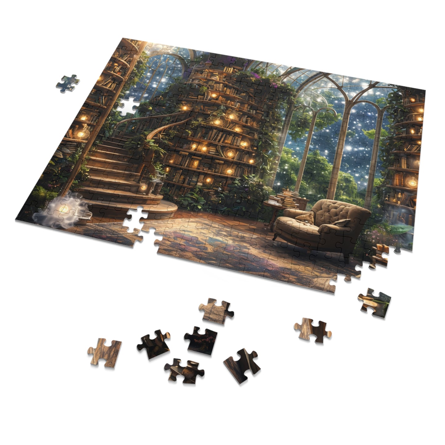 Dream Library, Magical Greenhouse, Jigsaw Puzzles, Star Filled Sky Library Reading Garden Lounge Room, Starry Night View, 500 Or 1000