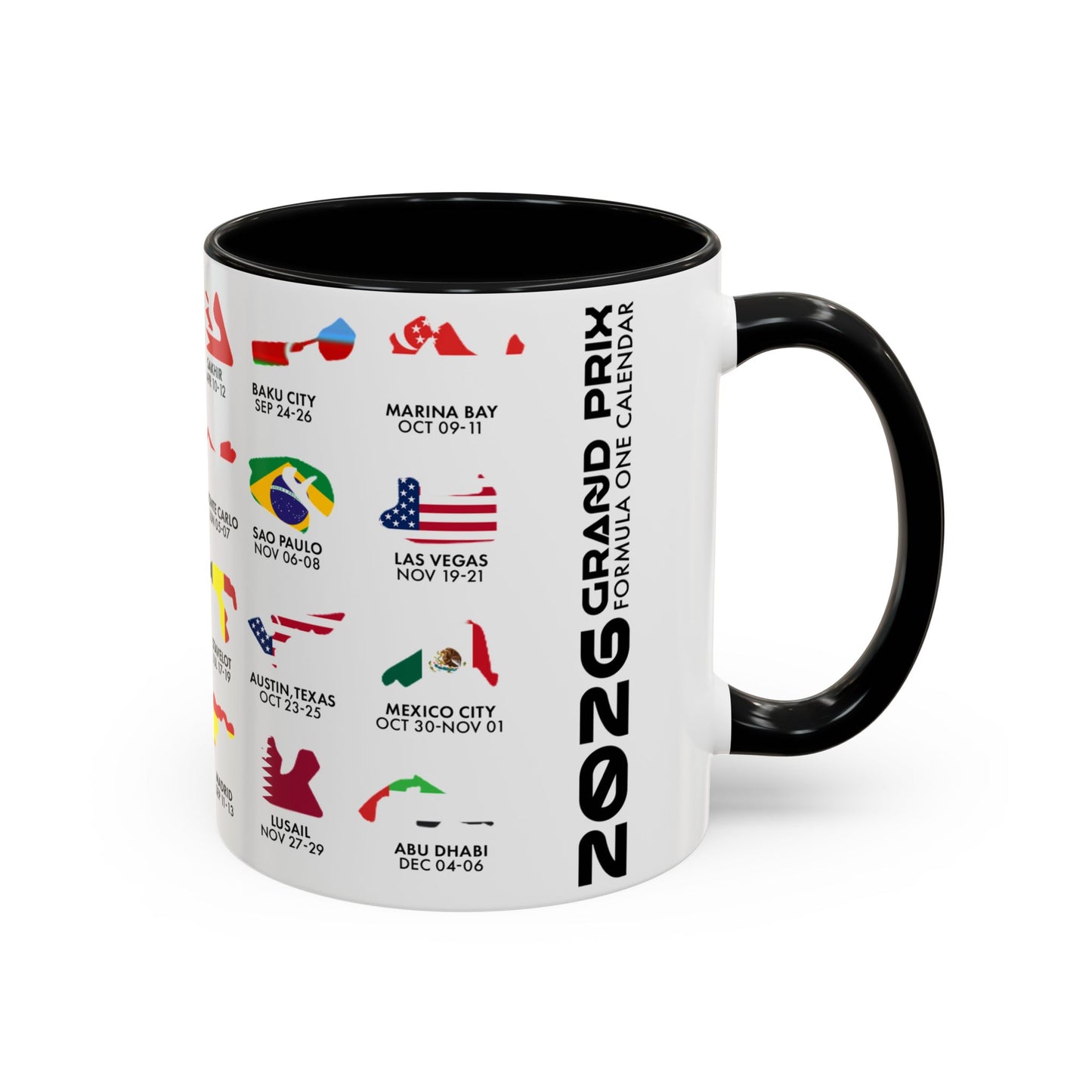 2026 Grand Prix Calendar Mug, Formula 1 Accent Coffee Mug, F1 Circuit Icons Cup, Motorsport Fan Gift, Racing Calendar Ceramic Mug