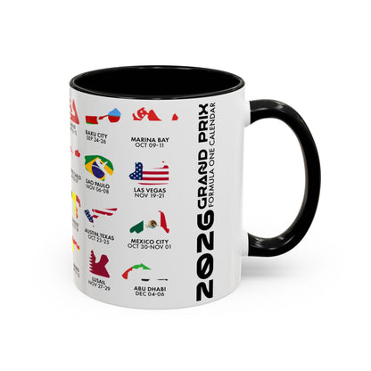 2026 Grand Prix Calendar Mug, Formula 1 Accent Coffee Mug, F1 Circuit Icons Cup, Motorsport Fan Gift, Racing Calendar Ceramic Mug